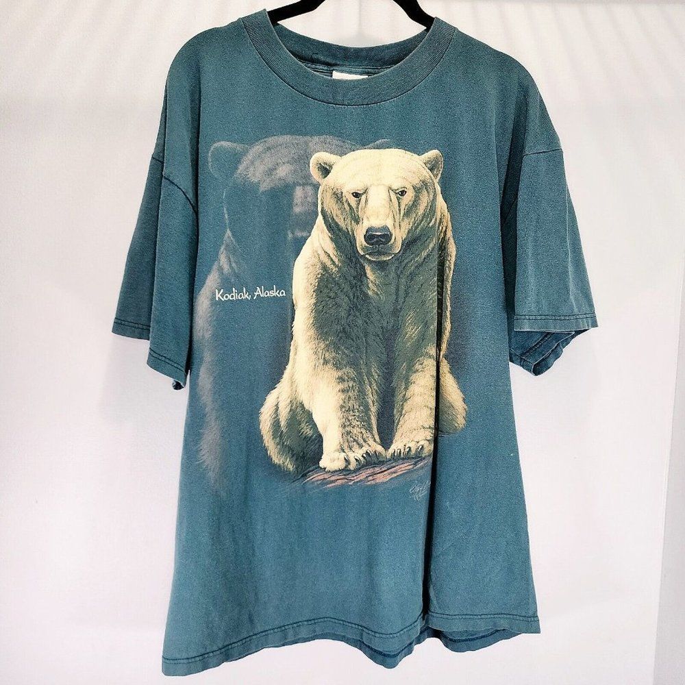 Kodiak Alaska Bear Vintage Y2k Heavy Weight Shirt Green Animal Bear Rare Size Xl